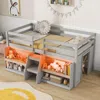 Hivvago Twin Size Loft Bed With Led Lights With Staircase And Safety Guardrail-grey