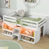 Hivvago Twin Size Loft Bed With Led Lights With Staircase And Safety Guardrail-white