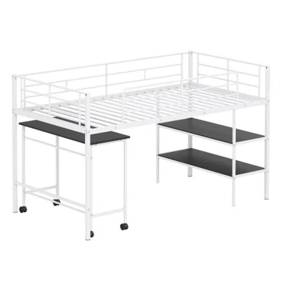 Hivvago Twin Size Loft Bed With Rolling Desk And Bookshelf Platform Bed Frame