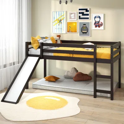 Hivvago Twin Size Low Sturdy Loft Bed With Slide Wood In Black