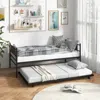 Hivvago Twin Size Metal Daybed With Trundle And Wood Grain Headboard