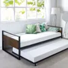 Hivvago Twin Size Metal Wood Daybed Frame With Roll Out Trundle Bed In Black