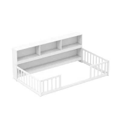 Hivvago Twin Size Montessori Floor Bed With Bookcase In White