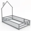 Hivvago Twin Size Montessori Floor Bed With Lockable Door And Full-length Guardrail-gray