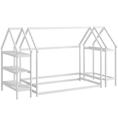Hivvago Twin Size Montessori Floor House Bed With Detachable Storage Shelves In White