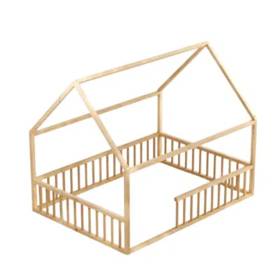 Hivvago Twin Size Montessori House Bed For Kids With Fence In Neutral