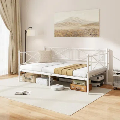 Hivvago Twin Size Platform Bed With Heavy-duty Metal Slat Support-white