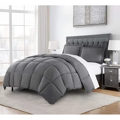 Hivvago Twin Size Reversible Microfiber Down Alternative Comforter Set In Grey In Gray