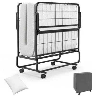 Hivvago Twin Size Rollaway Guest Folding Bed With Mattress Sturdy Heavy Duty Frame In Black