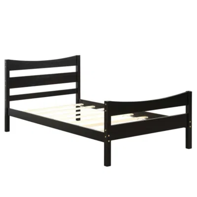 Hivvago Twin Size Rustic Style Platform Bed Frame With Headboard And Footboard-dark Brown