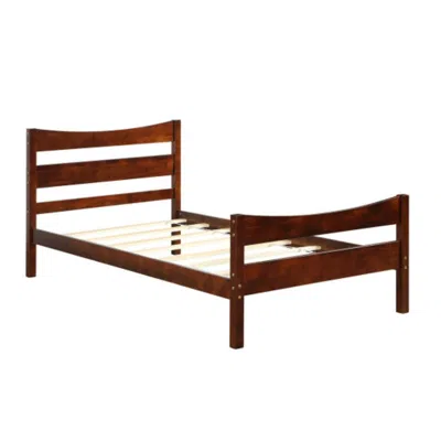Hivvago Twin Size Rustic Style Platform Bed Frame With Headboard And Footboard-walnut