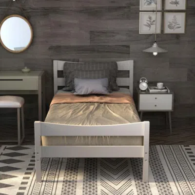 Hivvago Twin Size Rustic Style Platform Bed Frame With Headboard And Footboard-white