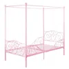 Hivvago Twin Size Sturdy Metal Canopy Bed In Pink In Pink