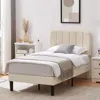Hivvago Twin Size Upholstered Platform Bed Frame With Headboard In White
