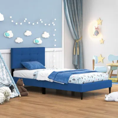 Hivvago Twin Size Upholstered Platform Bed With Button Tufted Headboard-blue