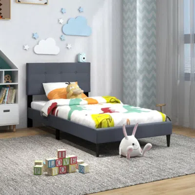 Hivvago Twin Size Upholstered Platform Bed With Button Tufted Headboard-gray