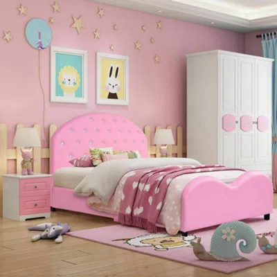 Hivvago Twin Size Upholstered Platform Toddler Bed With Wood Slat Support