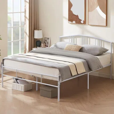 Hivvago Twin Size White Metal Platform Bed Frame With Arched Headboard