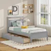 Hivvago Twin Size Wooden Bed Frame With 2 Drawers For Teens And Adults-gray