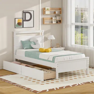 Hivvago Twin Size Wooden Bed Frame With 2 Drawers For Teens And Adults-white