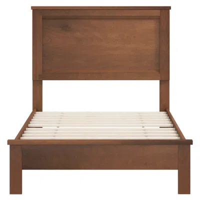 Hivvago Twin Size Wooden Bed Frame With Headboard And Slat Support In Brown