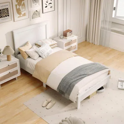 Hivvago Twin Size Wooden Bed Frame With Headboard And Slat Support-white