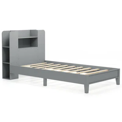 Hivvago Twin Size Wooden Platform Bed Frame With Bookcase Headboard In Gray
