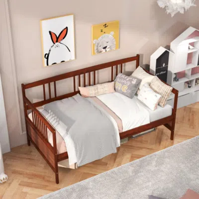 Hivvago Twin Size Wooden Slats Daybed Bed With Rails-cherry
