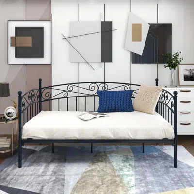 Hivvago Twin Sized Multifunctional Metal Daybed Bedframe And Sofa With Headboard - Black