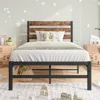 Hivvago Twin-sized Platform Bedframe With Slats And Wooden Head Board - Black