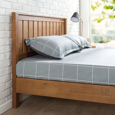 Hivvago Twin Solid Wood Platform Bed Frame With Headboard In Medium Brown Finish In Gray