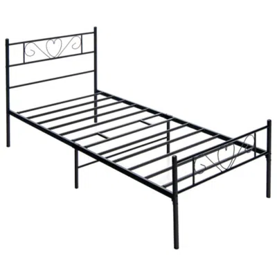 Hivvago Twin Xl Metal Bed Frame With Heart-shaped Headboard In Black
