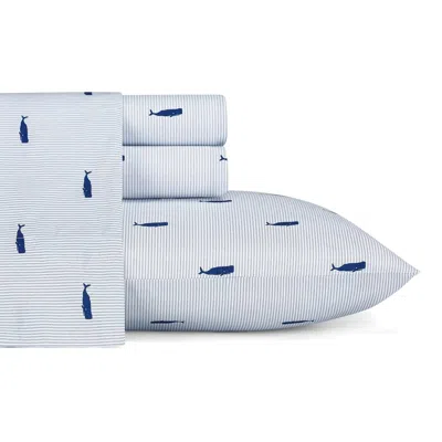 Hivvago Twin Xl Size Coastal Beach 100-percent Cotton Navy Blue White Stripe Sheet Set
