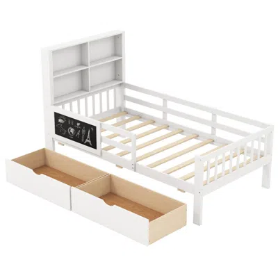 Hivvago Twin/full Size Bed Frame With 2 Drawers And Bookcase For Boys And Girls In White