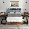 Hivvago Twin/full/queen Bed Frame With Led Lights Upholstered Headboard And 4 Storage Drawers-full Size