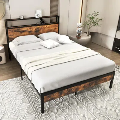 Hivvago Twin/full/queen Bed Frame With Storage Headboard And Charging Station-full Size