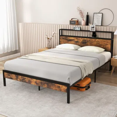 Hivvago Twin/full/queen Bed Frame With Storage Headboard And Charging Station-queen Size