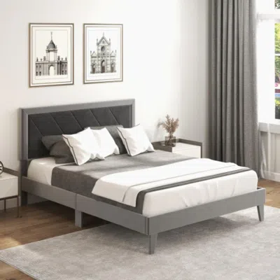 Hivvago Twin/full/queen Platform Bed With High Headboard And Wooden Slats-queen Size