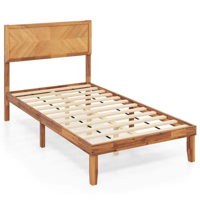 Hivvago Twin/full/queen Size Bed Frame With Headboard And Storage Space In Brown