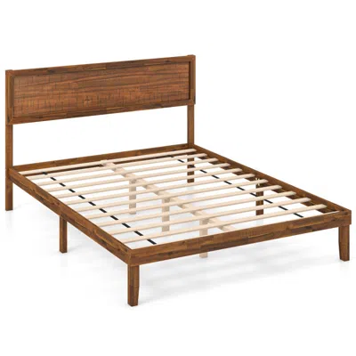 Hivvago Twin/full/queen Size Bed Frame With Headboard And Wooden Slats Support In Brown