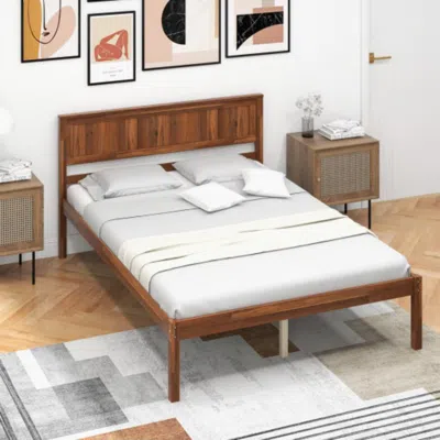 Hivvago Twin/full/queen Size Bed Frame With Wooden Headboard And Slat Support-full Size