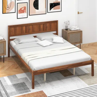 Hivvago Twin/full/queen Size Bed Frame With Wooden Headboard And Slat Support-queen Size