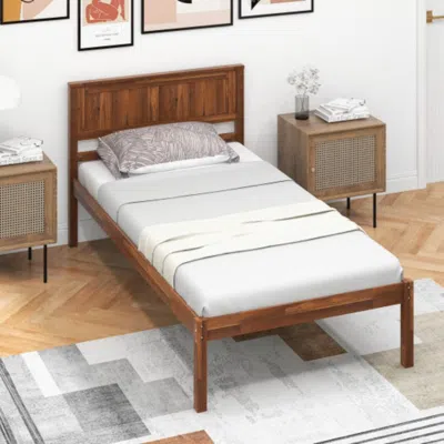Hivvago Twin/full/queen Size Bed Frame With Wooden Headboard And Slat Support-twin Size