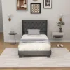 Hivvago Twin/full/queen Size Upholstered Platform Bed With Button Tufted Headboard-twin Size