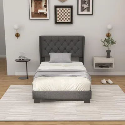 Hivvago Twin/full/queen Size Upholstered Platform Bed With Button Tufted Headboard-twin Size