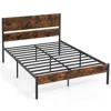 Hivvago Twin/full/queen/king Metal Bed Frame With Wooden Headboard And Footboard In Brown