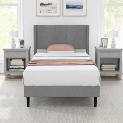 Hivvago Twin/queen Bed Frame With Linen Upholstered Wingback Headboard-twin Size