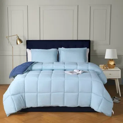 Hivvago Twin/twin Xl Traditional Microfiber Reversible 3 Piece Comforter Set In Blue/navy