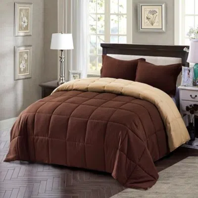 HIVVAGO TWIN/TWIN XL TRADITIONAL MICROFIBER REVERSIBLE 3 PIECE COMFORTER SET IN BROWN