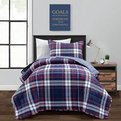 Hivvago Twin/xl Farmhouse Plaid 2 Piece Lightweight Reversible Quilt Set In Blue